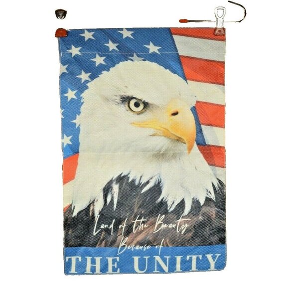 Land of the Beauty 12 x 18 inch Americana Double Sided Nylon Burlap Garden Flag - Picture 1 of 2